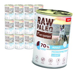 Raw Paleo Adult Monoprotein Light 12x400g Bezzbożowa Mokra Karma z Dorszem Dla Psów z Tendencją Do Nadwagi