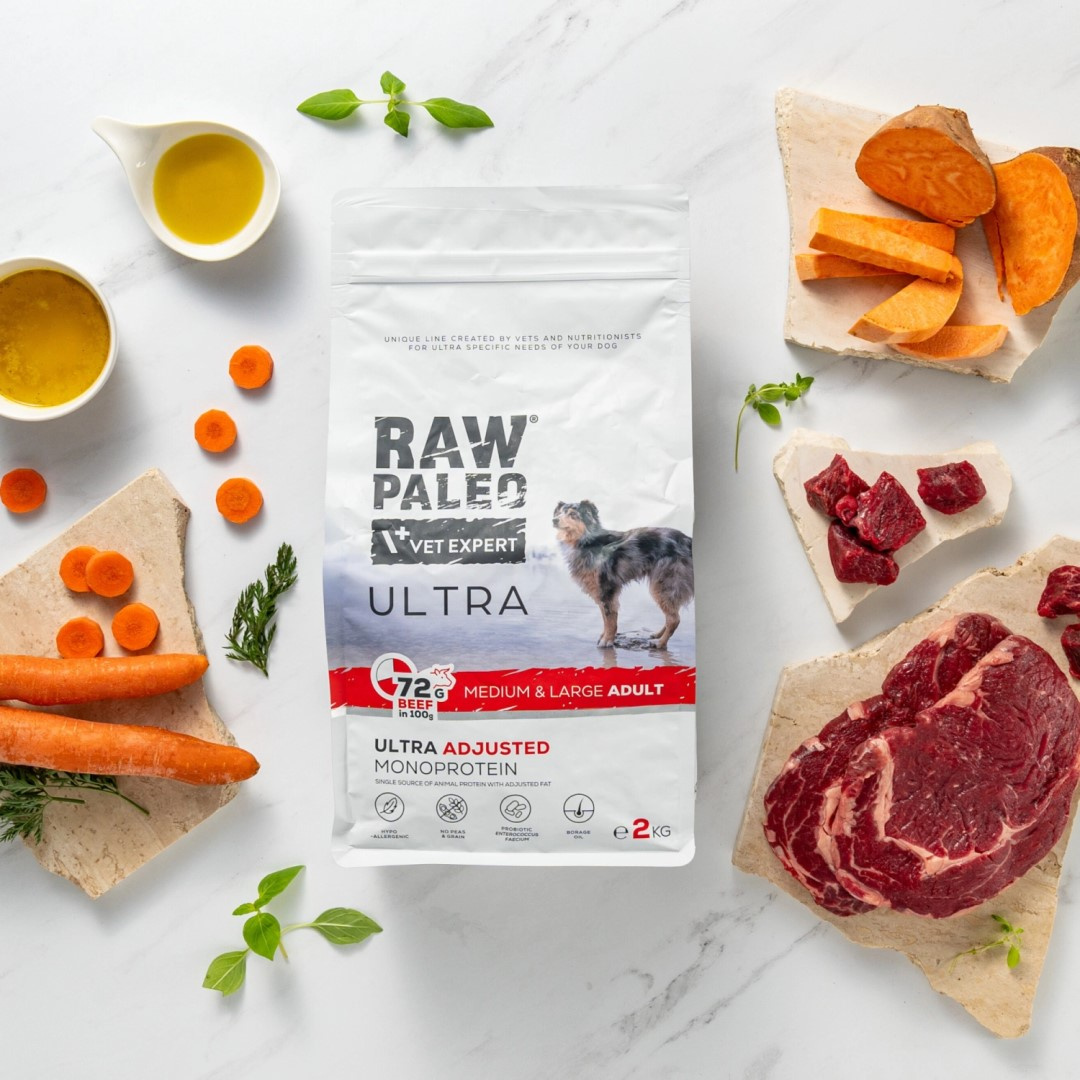 Raw Paleo Ultra Beef Medium&Large Adult 2kg Sucha Karma z Wołowiną Dla Psa