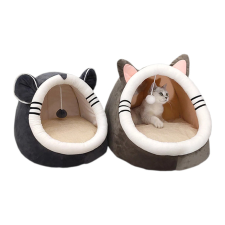 Legowisko Pluszowa Jama dla Kota z Uszami Szare Rozmiar M 40x36x32cm
