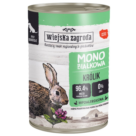 Wiejska Zagroda Monobiałkowa Karma Mokra Dla Psów Dorosłych Mix 4 Smaków 96,4% Mięsa 24x400g Bez Drobiu