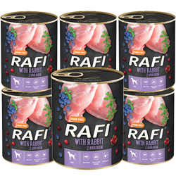 Rafi Mokra Karma dla Psów Dorosłych z Królikiem, Żurawiną i Borówką Puszka 6x400g