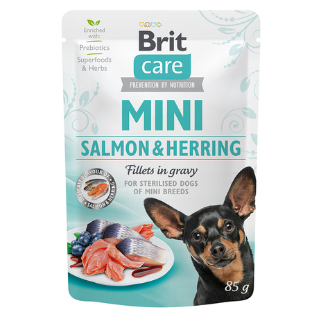 Brit Care Mini Pouch Sterlised Łosoś Śledź 6x85g Mokra Karma Dla Psów Sterylizowanych Ras Małych i Miniaturowych