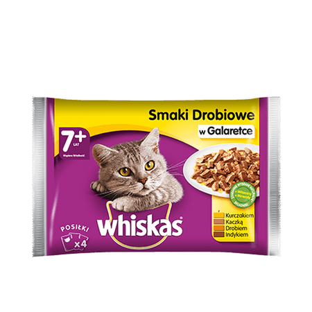 WHISKAS 7+ Smaki Drobiowe w Galaretce 4x100 g