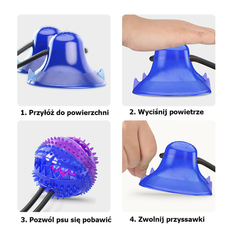 Zabawka na przysmaki dla psa gryzak z dozownikiem karmy, z dwiema przyssawkami SNACK BALL 2 kolor fioletowo-niebieski