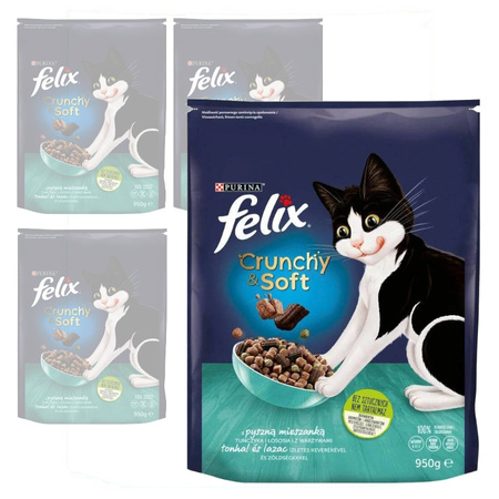 Purina Felix Crunchy Soft Sucha Karma Dla Kota Z Tuńczykiem I Łososiem Z Warzywami 4x950g