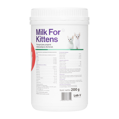 Lab-V Milk for Kittens 200g Karma Uzupełniająca Mleko Zastępcze Dla Kociąt Zestaw z Butelką