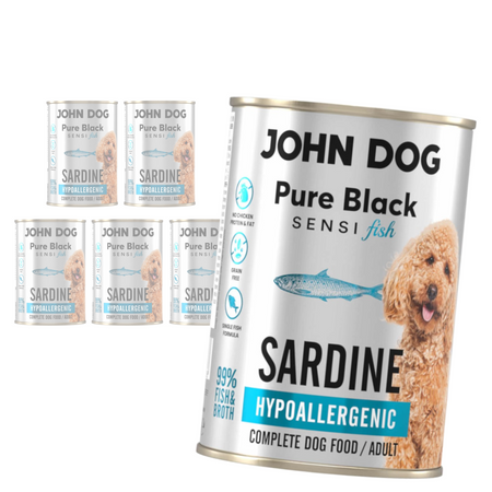 John Dog Pure Black Adult Sensi Fish 6x400g Hipoalergiczna Mokra Karma Z Sardynką Dla Psów Z Wrażliwym Układem Pokarmowym