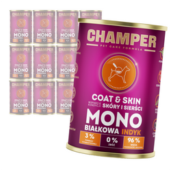 Champer Coat & Skin 12x400g Monobiałkowa Mokra Karma Dla Psa Z Indykiem Wsparcie Kondycji Skóry I Sierści