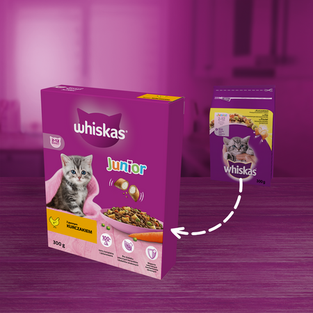 Whiskas Junior 300g Sucha Karma Pełnoporcjowa Dla Kociąt Z Kurczakiem