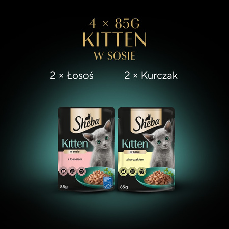 Sheba Kitten 4x85g Mokra Karma Pełnoporcjowa Dla Kociąt w Sosie Kawałki z Łososiem i Kurczakiem