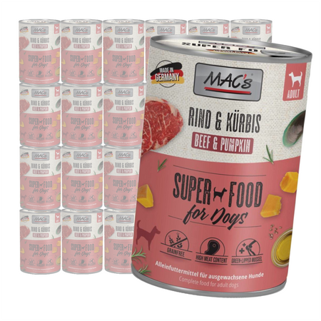 MAC's Dog Bezzbożowa Mokra Karma Z Wołowiną I Dynią 24x400g Dla Psa Na Stawy Skórę Sierść