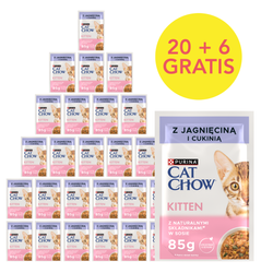 Purina Cat Chow Kitten 26x85g (20+6 GRATIS) Mokra Karma Dla Kociąt  z Jagnięciną i Cukinią w Sosie