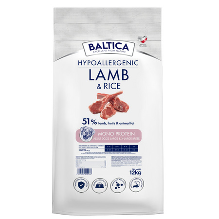 Baltica Adult Jagnięcina z Ryżem L/XL 12kg Hipoalergiczna Sucha Karma Dla Psów Dużych i Olbrzymich Ras