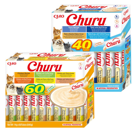 Inaba Cat Churu 100x14g Kremowy Przysmak Dla Kota Pasta Mix Z Kurczakiem i Tuńczykiem