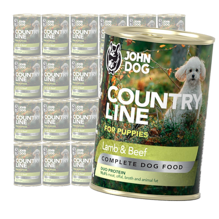 John Dog Puppy Country Line Jagnięcina z Wołowiną 24x400g Mokra Karma Dla Szczeniąt Duo Protein