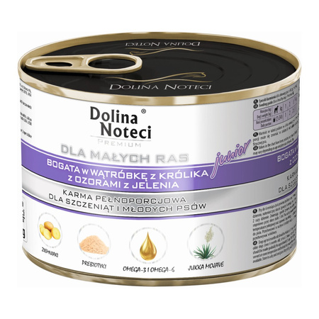 Dolina Noteci Premium Junior 12x185g Mokra Karma Dla Szczeniąt Małych Ras Kurczak z Cielęcina i Królik z Jeleniem