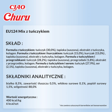 Inaba Cat Churu 20x14g (280g) Kremowy Przysmak Dla Kota Pasta Z Tuńczykiem W Czterech Wariantach