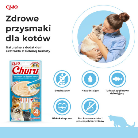 Inaba Cat Churu Tuna With Seafood 4x14g (56g) Kremowy Przysmak Dla Kota Pasta Z Tuńczykiem I Owocami Morza