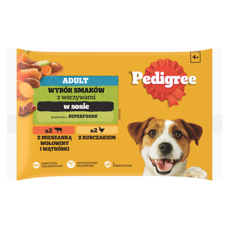 Pedigree Adult Saszetka 4x100g Mokra Karma Dla Psów Kurczak Oraz Wołowina Z Wątróbką W Sosie