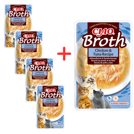 Inaba Cat Ciao Broth 4+1 (5x40g) Uzupełniająca Karma Dla Kota Bulion z Kurczakiem i Tuńczykiem