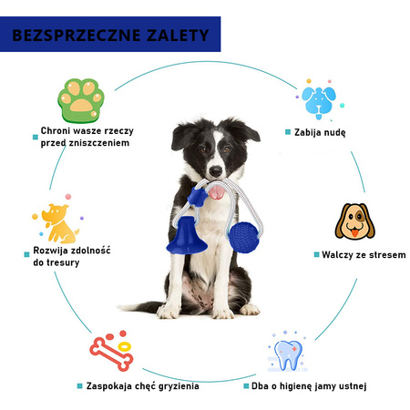 Zabawka gryzak dla psa CHEWY BALL, piłka na przyssawce kolor NIEBIESKI