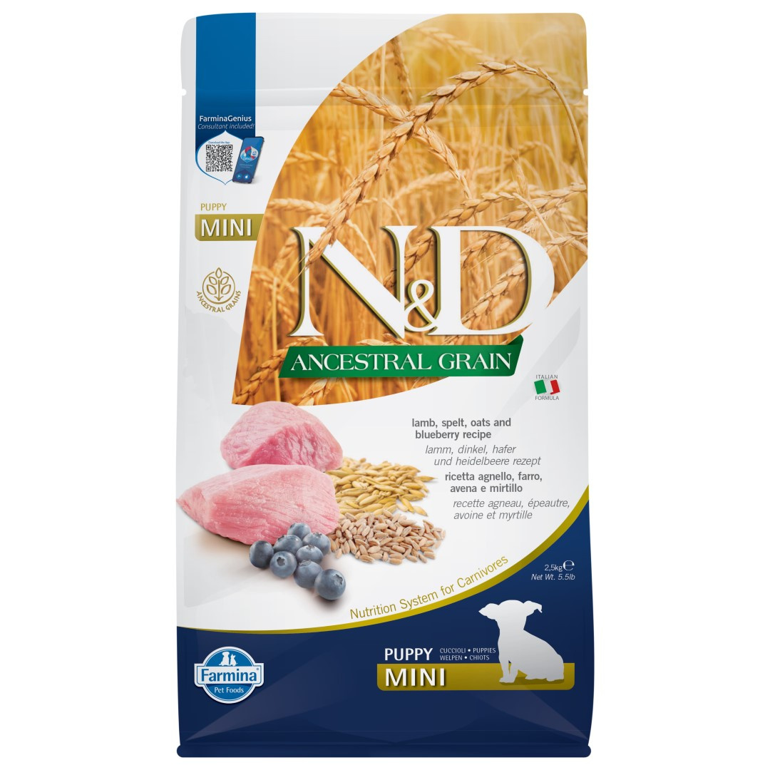 Farmina N&D Ancestral Grain Puppy Mini Sucha karma dla szczeniąt małych ras z Jagnięciną