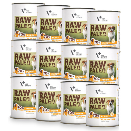 ZESTAW Karma Mokra dla Szczeniąt VetExpert RAW PALEO Puppy Turkey 12x800g - z Indykiem