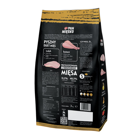 Pan Mięsko Karma Sucha Dla Psa Indyk Z Bażantem 3kg Chrupki Rozmiar S