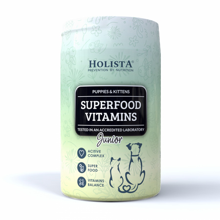 Holista Superfood Vitamins Junior 200g Suplement Dla Szczeniąt i Kociąt Odporność Rozwój Mięśni Zdrowa Skóra i Sierść