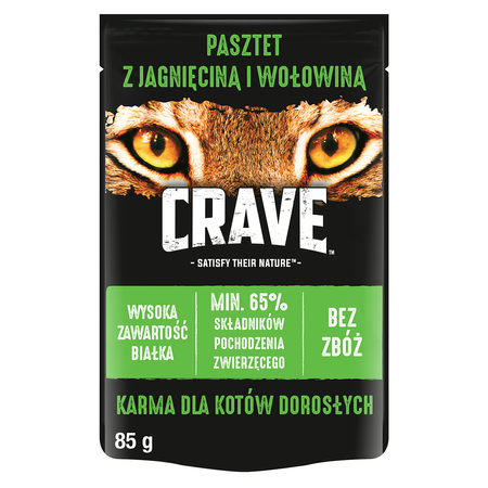 CRAVE Pasztet z Jagnięciną i Wołowiną 85g Saszetka - mokra karma bezzbożowa dla kotów