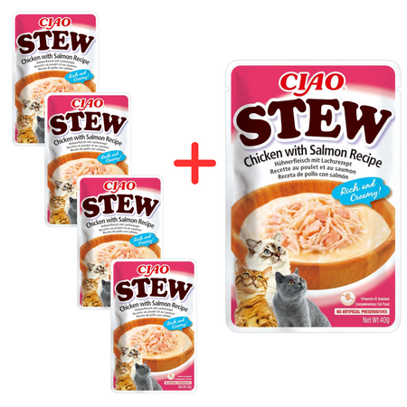 Inaba Cat Ciao Stew 4+1 (5x40g) Uzupełniająca Karma Dla Kota Potrawka z Kurczakiem i Łososiem