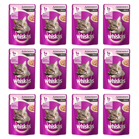 Whiskas Adult 12x 100g Łosoś, Saszetka mokra karma w sosie dla dorosłych kotów