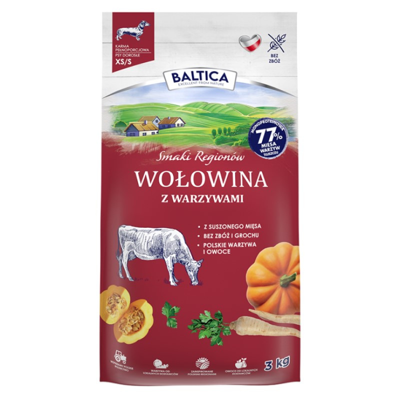 Baltica Smaki Regionów Wołowina Z Warzywami XS/S Sucha Karma Dla Psów Miniaturowych I Małych Ras 