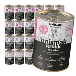 Uniszki Unismak 24x400g Bezzbożowa Mokra Karma dla Psa Mix Smaków Jagnięcina Królik Wołowina