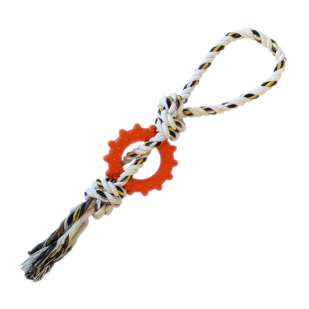 Zabawka Dla Psa Szarpak Sznur z Gryzakiem 32cm Kółko Pomarańczowe