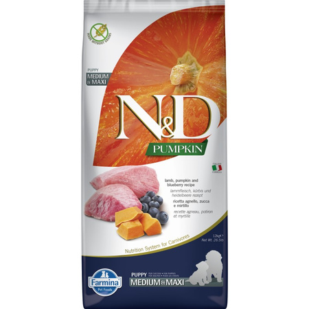 N&D GF Pumpkin Lamb Bberry Puppy Medium Maxi12kg