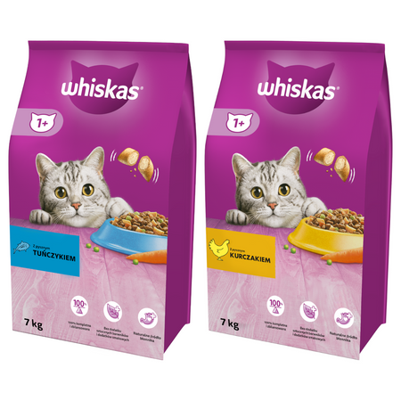 Whiskas Adult z Kurczakiem i Tuńczykiem 2x7kg Sucha Karma Pełnoporcjowa Dla Dorosłych Kotów