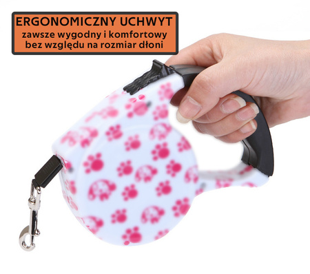 Automatyczna kolorowa smycz długość 5m dla małych i średnich psów wzór WESOŁY ROGER