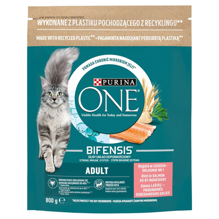 Purina One Indoor Formula Mokra Karma Dla Kota z Cielęciną i Tuńczykiem 16x85g + Sucha Bifensis z Łososiem 800g