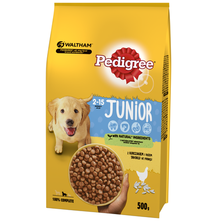 Pedigree Junior Sucha Karma Dla Psów Średnich Ras Kurczak Z Ryżem 500g
