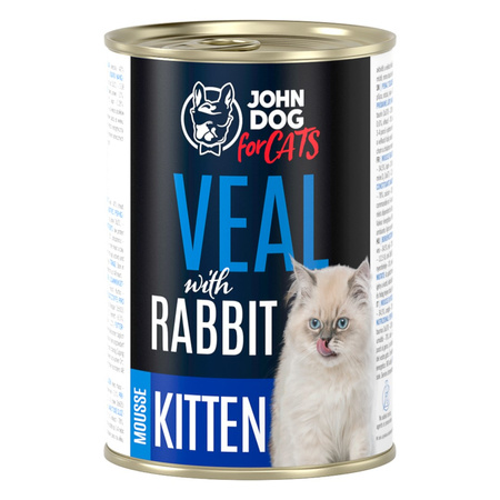 John Dog for Cats Mus Cielęcina z Królikiem i Indyk z Kaczką 6x400g Bezzbożowa Mokra Karma Dla Kociąt