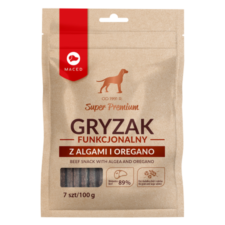 Maced Super Premium Przysmak Dla Psa Gryzak Funkcjonalny Z Wołowiną, Algami I Oregano 100g