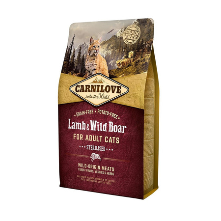 CARNILOVE CAT LAMB&WILD BOAR STERILISED 2KG - sucha karma dla kotów po sterylizacji, jagnięcina i dzik