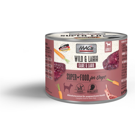 MAC's Dog 6x200g Bezzbożowa Mokra Karma Dla Psa z Dziczyzną i Jagnięciną