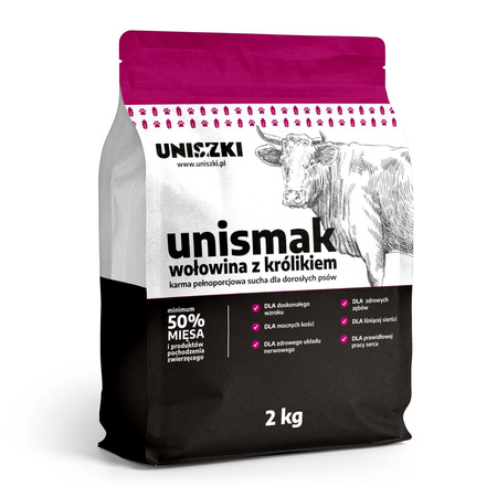 Uniszki Unismak Pełnoporcjowa Sucha Karma Dla Dorosłego Psa Wołowina Z Królikiem 2kg