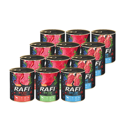 12x400g Rafi Mokra Karma Dla Dorosłych Psów 3 Smaki W Puszce Zestaw