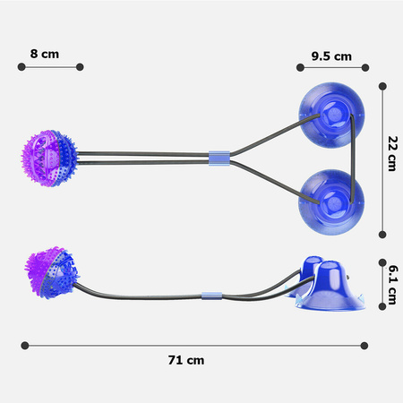 Zabawka na przysmaki dla psa gryzak z dozownikiem karmy, z dwiema przyssawkami SNACK BALL 2 kolor fioletowo-niebieski