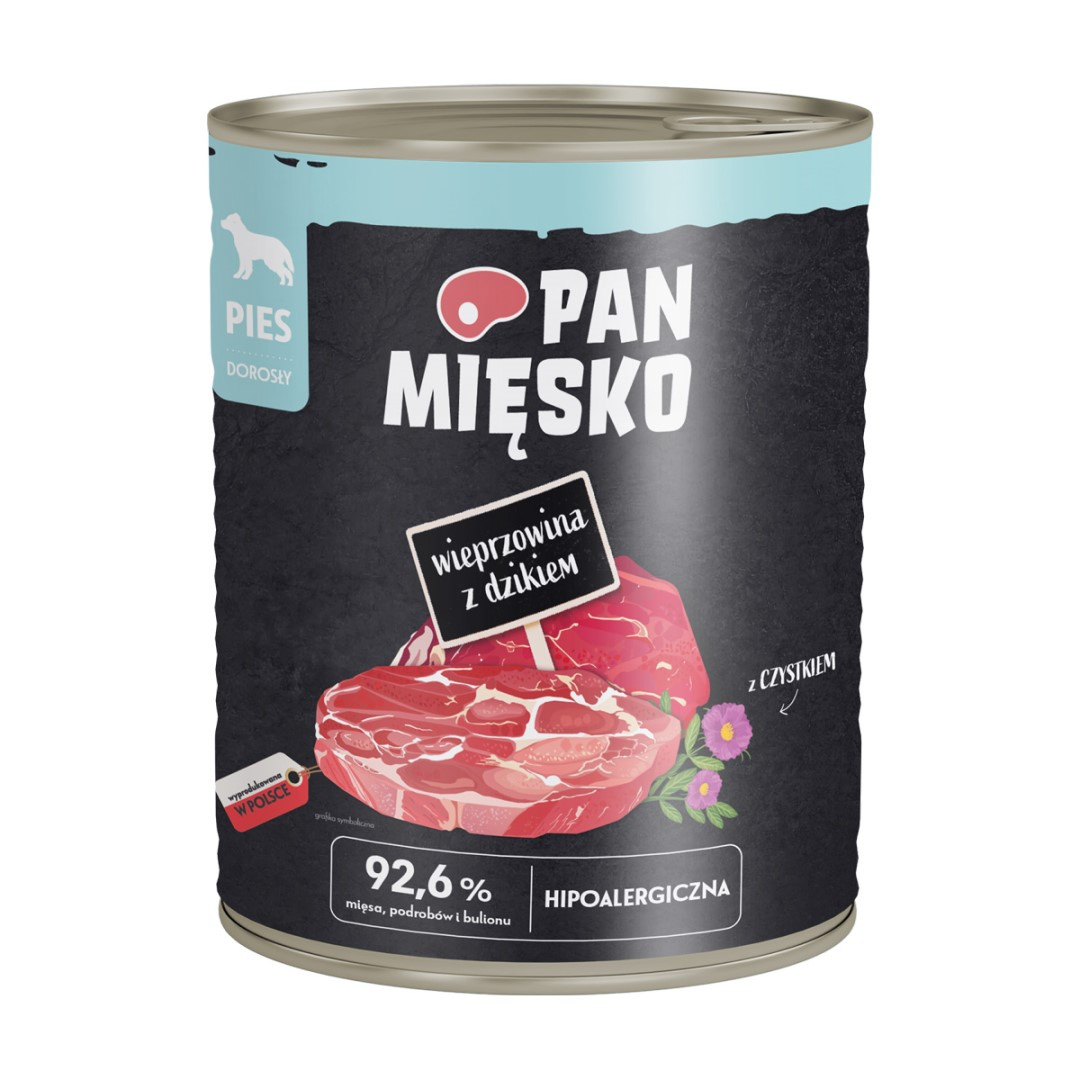 Pan Mięsko 800g Hipoalergiczna Mokra Karma Dla Psa Wieprzowina Z Dzikiem