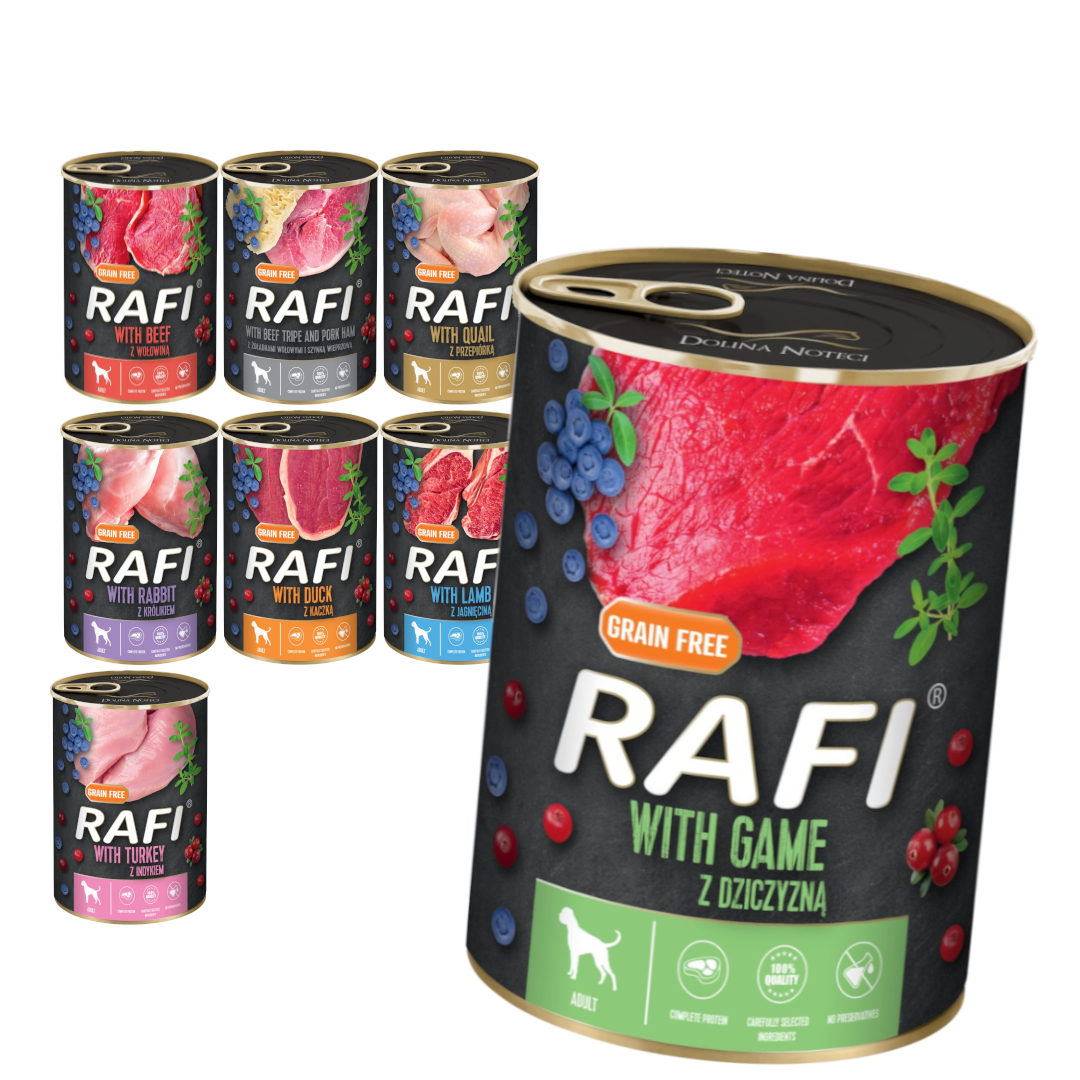 Rafi Bezzbożowa Mokra Karma dla Dorosłych Psów Mix 8 Smaków