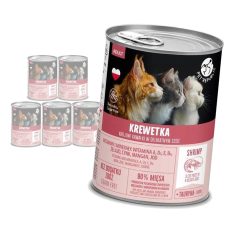 PetRepublic Bezzbożowa Mokra Karma Dla Kota 6x400g Kawałki W Sosie Z Krewetką